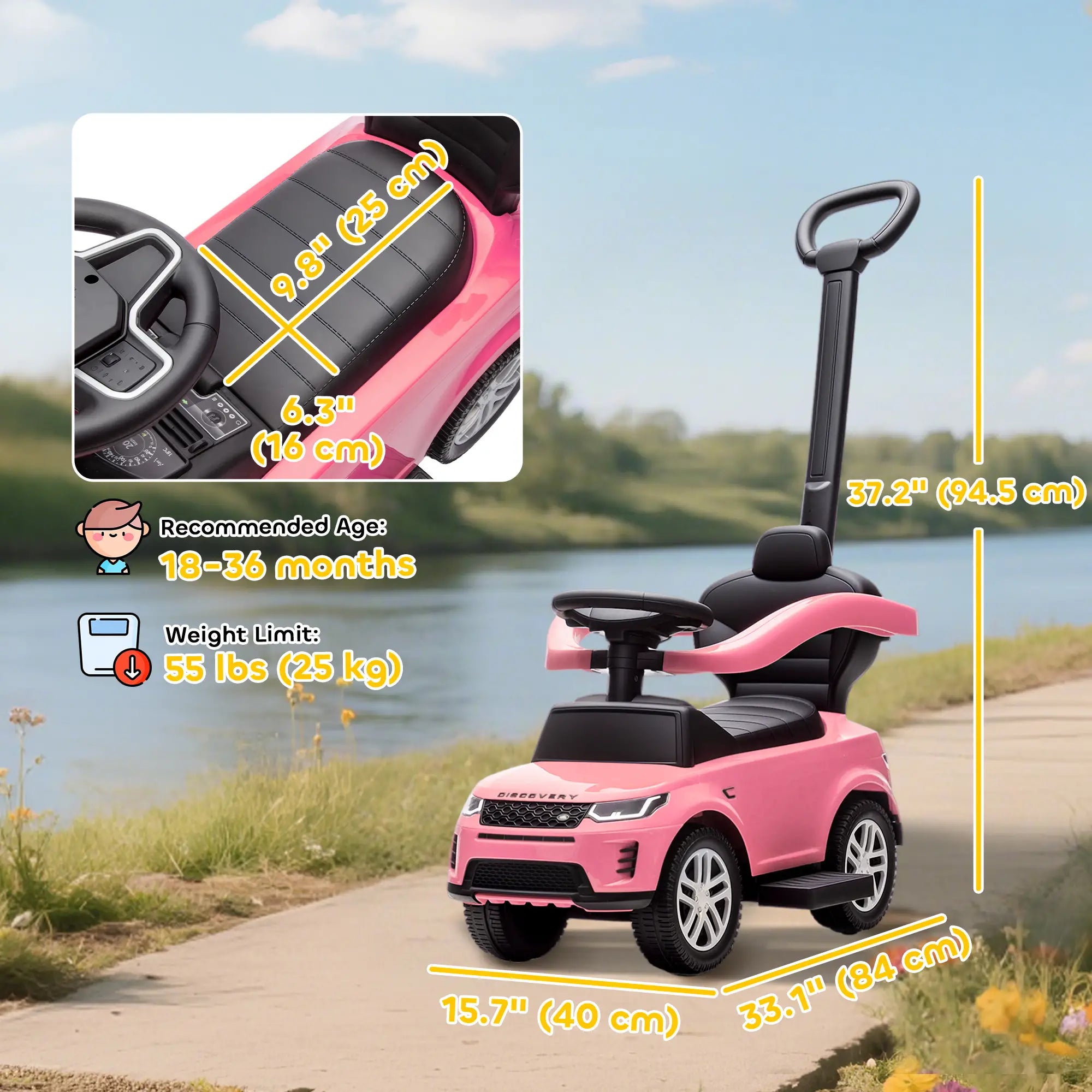 Land Rover Discovery 2-in-1 Ride On Push Car with Storage, Pink Push Cars for Toddlers at Gallery Canada