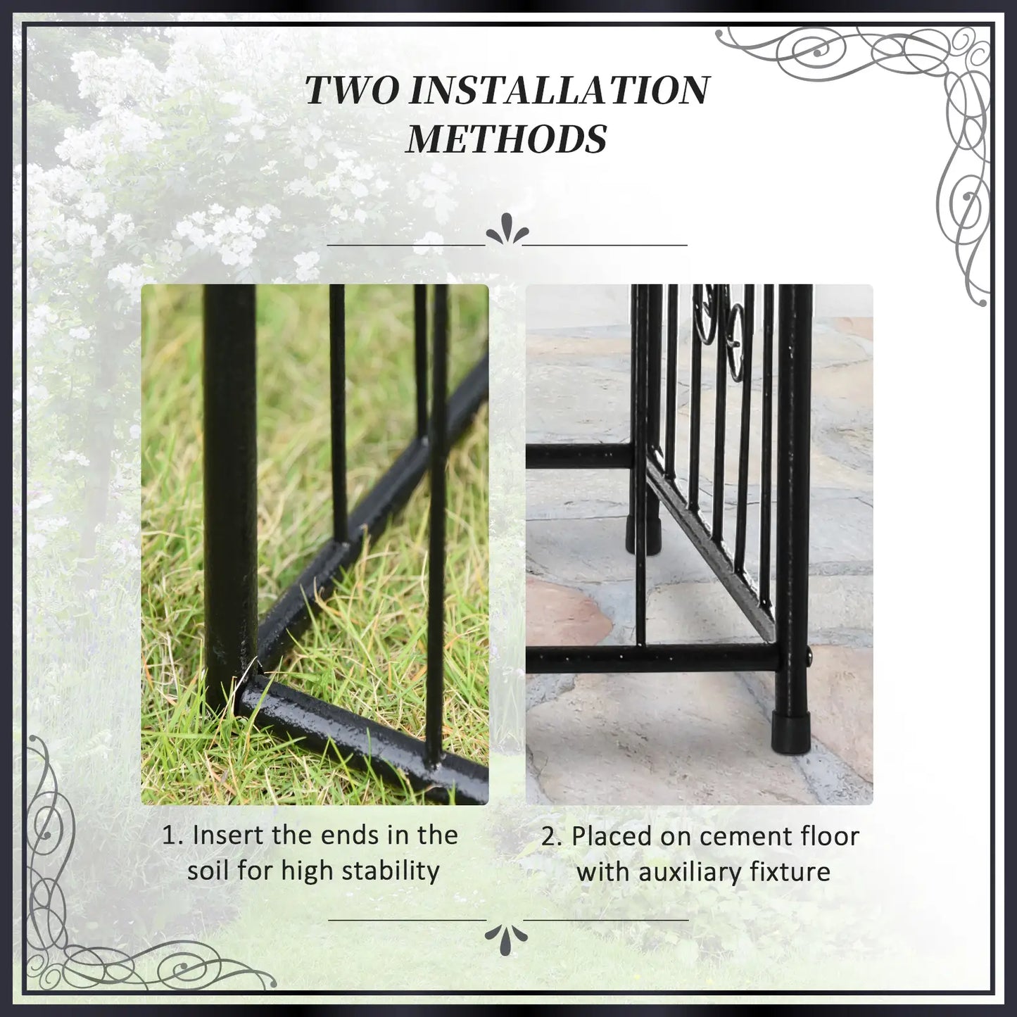 7.2FT Metal Garden Arbor, Double Doors, 2 Side Baskets, Black Garden Arches at Gallery Canada