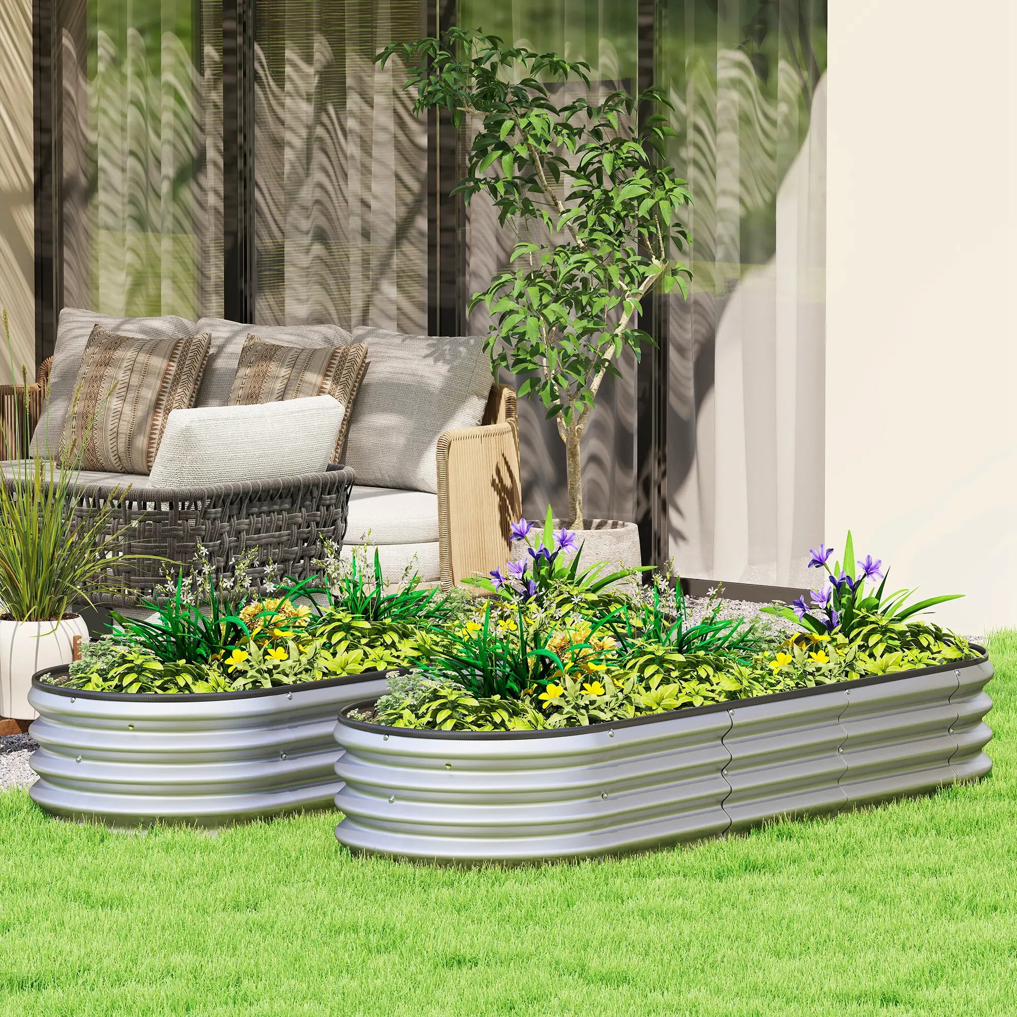 2Pcs Galvanized 6x2x1 ft Raised Garden Bed, Silver Galvanized Planter Boxes at Gallery Canada