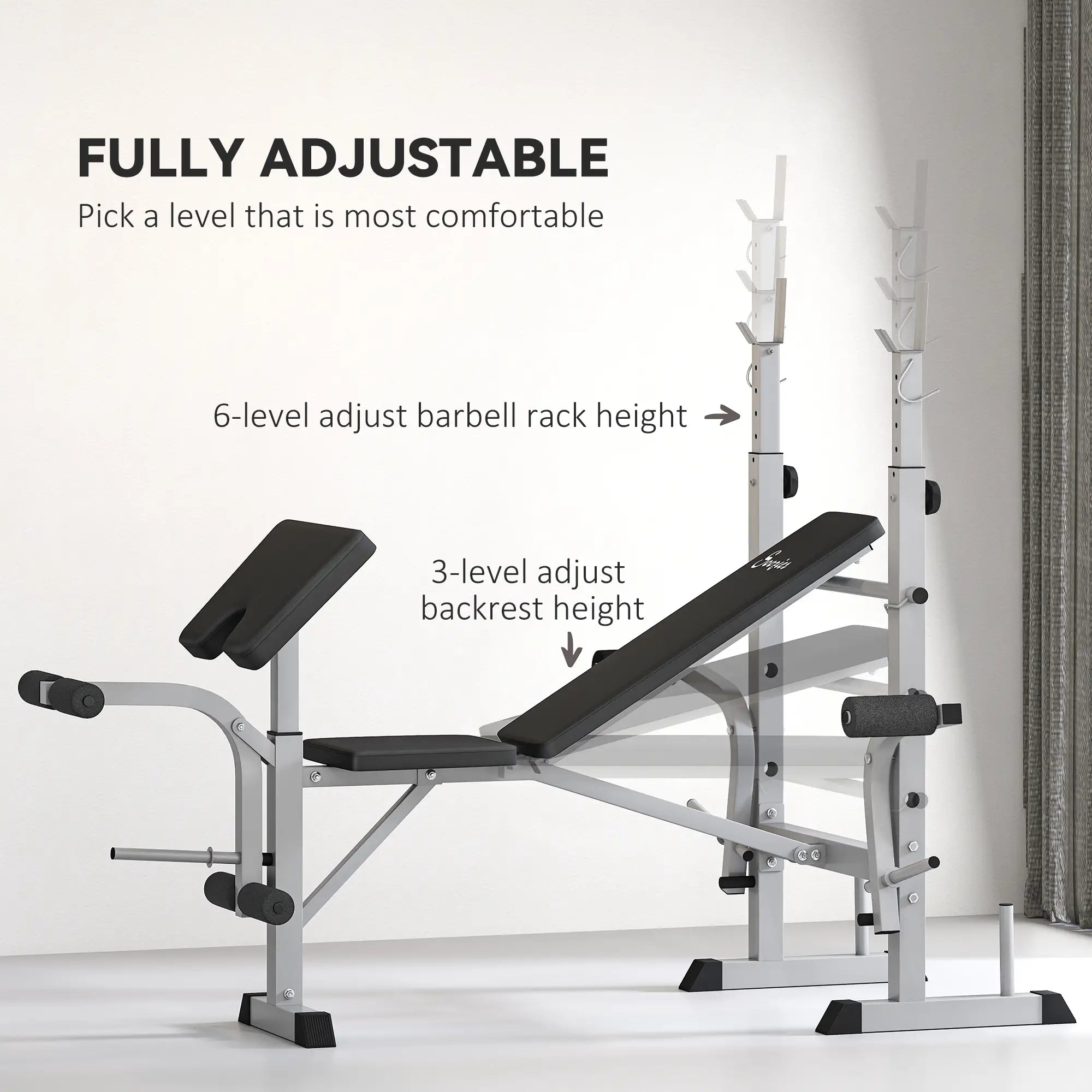 Adjustable Weight Bench, Squat Rack, Preacher Curl Pad, Leg Developer, Grey Weight Benches at Gallery Canada