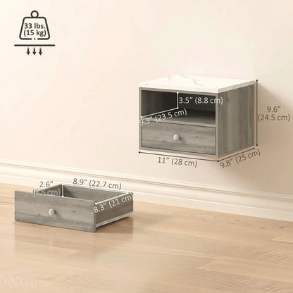 Floating Nightstands Set of 2, Drawer, Marble Top, Natural Bedside Tables at Gallery Canada