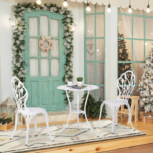 3 Piece Patio Bistro Set, Cast Aluminum Outdoor Furniture, White