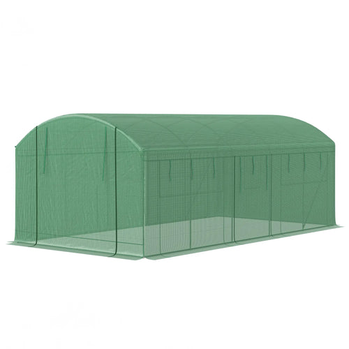 19.5' x 10' x 7.5' Walk-In Greenhouse, 3 Roll-Up Doors, Mesh Windows, Green