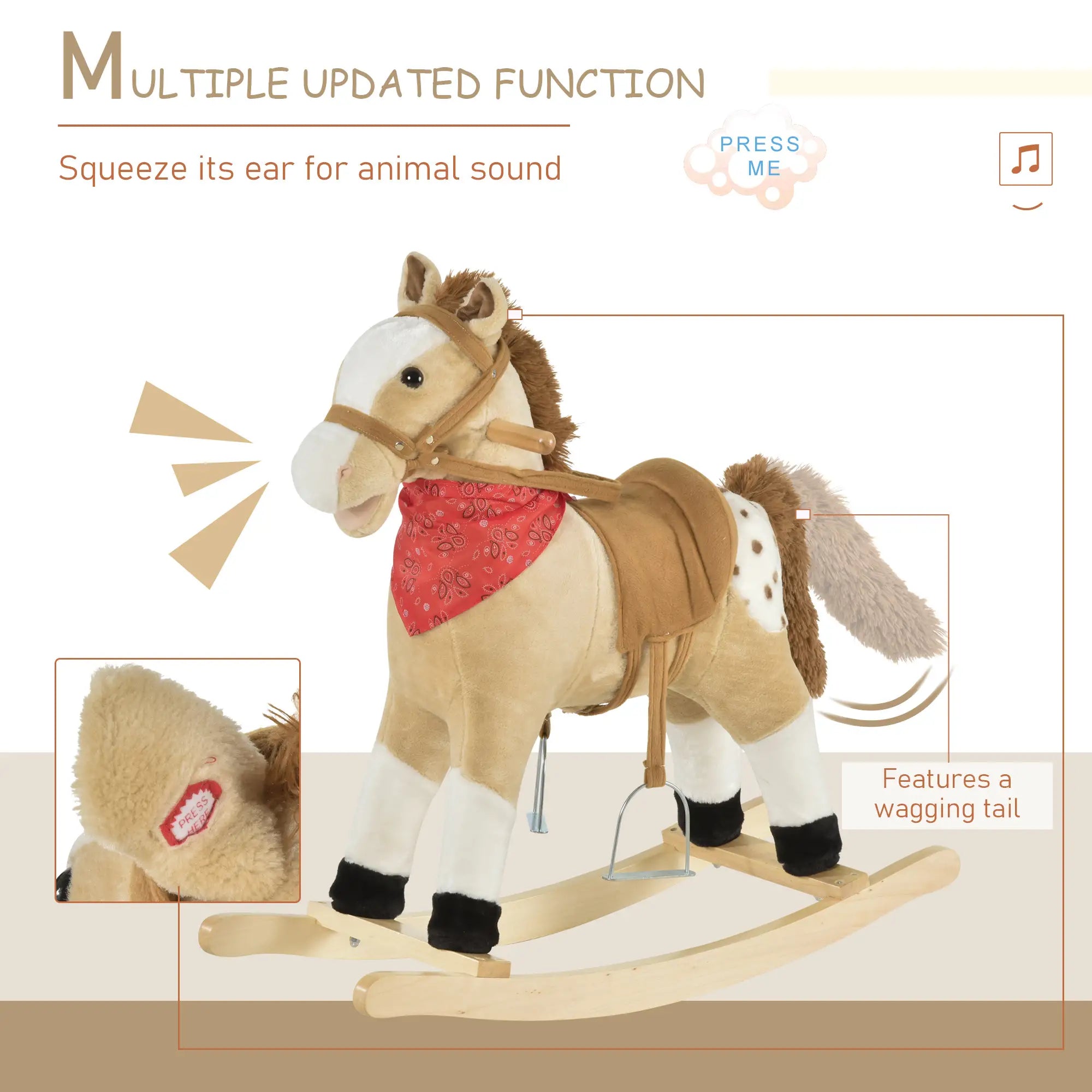 Kids Plush Ride-On Rocking Horse, Realistic Sounds, 3-6 Years, Beige Rocking Horses at Gallery Canada