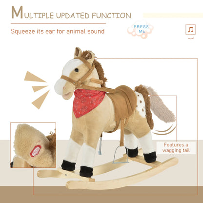 Kids Plush Ride-On Rocking Horse, Realistic Sounds, 3-6 Years, Beige Rocking Horses at Gallery Canada