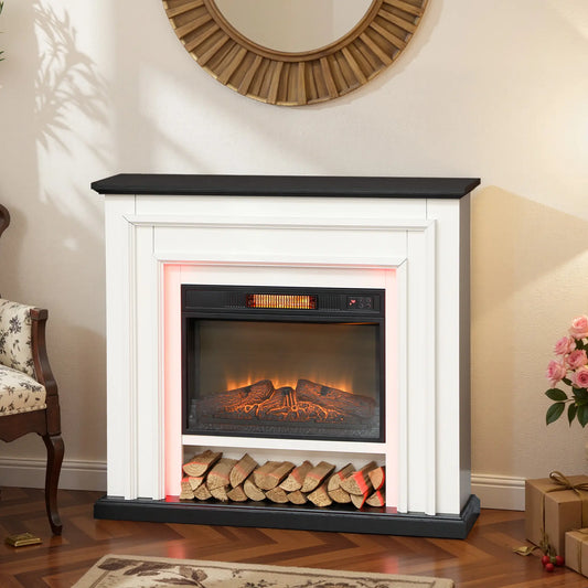 41 Inch Electric Fireplace, 1400W Heater, Adjustable 3D Flame, Black and White Electric Fireplaces Black, White at Gallery Canada