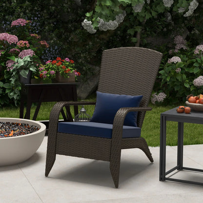 Outdoor Wicker Adirondack Chair, Rattan Muskoka Chair with Cushions, Dark Blue Patio Chairs at Gallery Canada