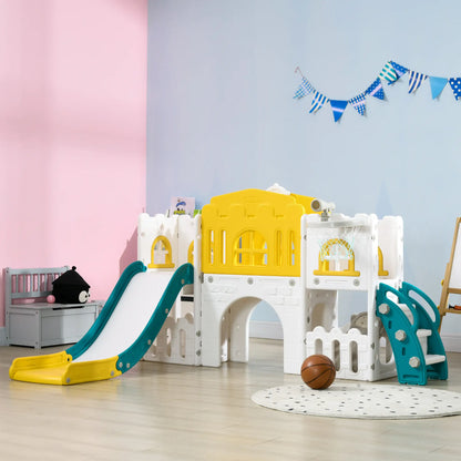 7 in 1 Toddler Slide, Basketball Hoop, Climber, Telescope, Yellow Gym Sets & Swings at Gallery Canada