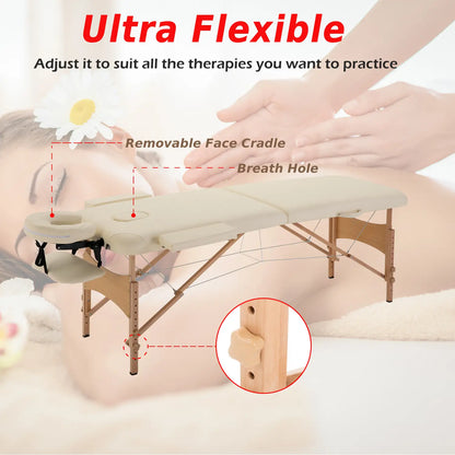 Height Adjustable Salon Spa Facial Couch, Folding Massage Table, Beige Portable Massage Tables at Gallery Canada