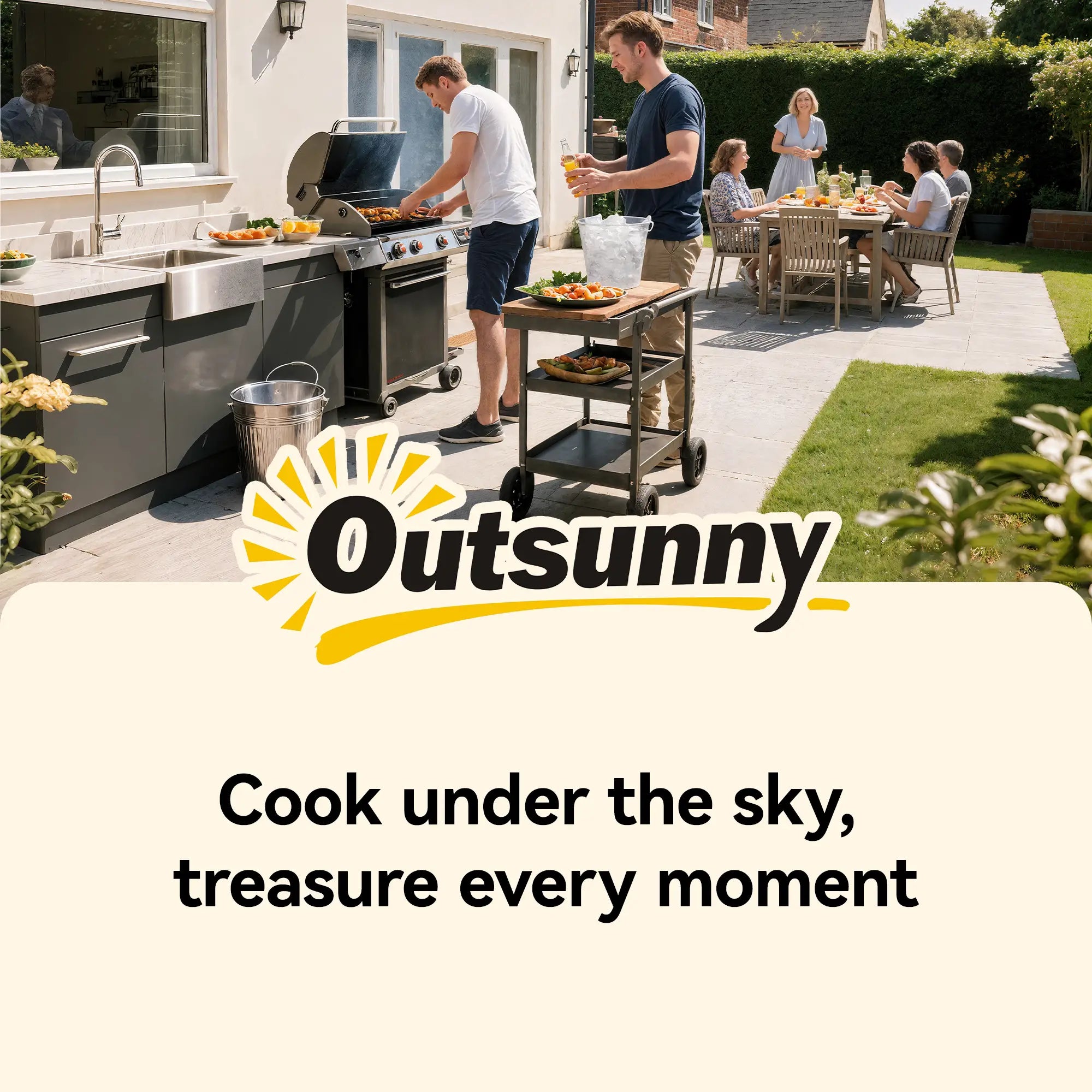 Outdoor Grill Cart, Pizza Oven Stand, 3-Tier Rolling Kitchen Prep Station, Black Outdoor Grill Carts at Gallery Canada