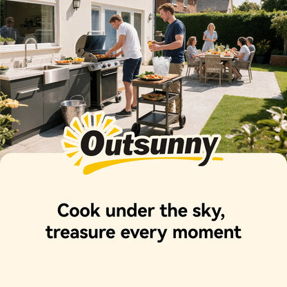 Outdoor Grill Cart, Pizza Oven Stand, 3-Tier Rolling Kitchen Prep Station, Black Outdoor Grill Carts at Gallery Canada