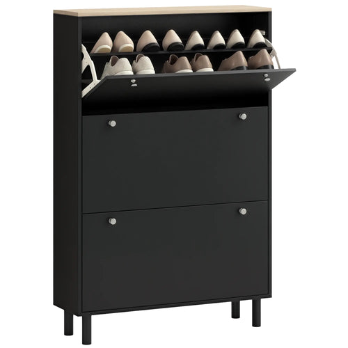 Shoe Storage, 3 Flip Drawers, Adjustable Shelves, 24 Pairs, Black