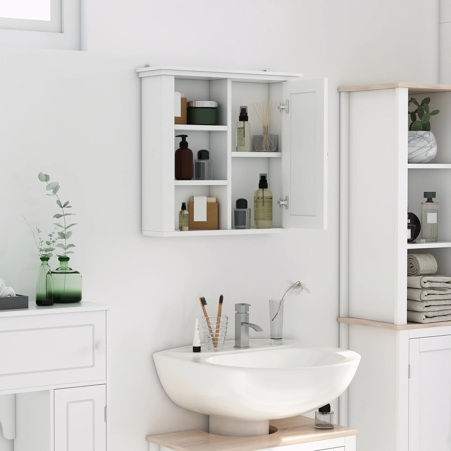 Wall Mounted Medicine Cabinet, 3 Open Shelves, Storage Cupboard, White Wall Mounted Cabinets at Gallery Canada