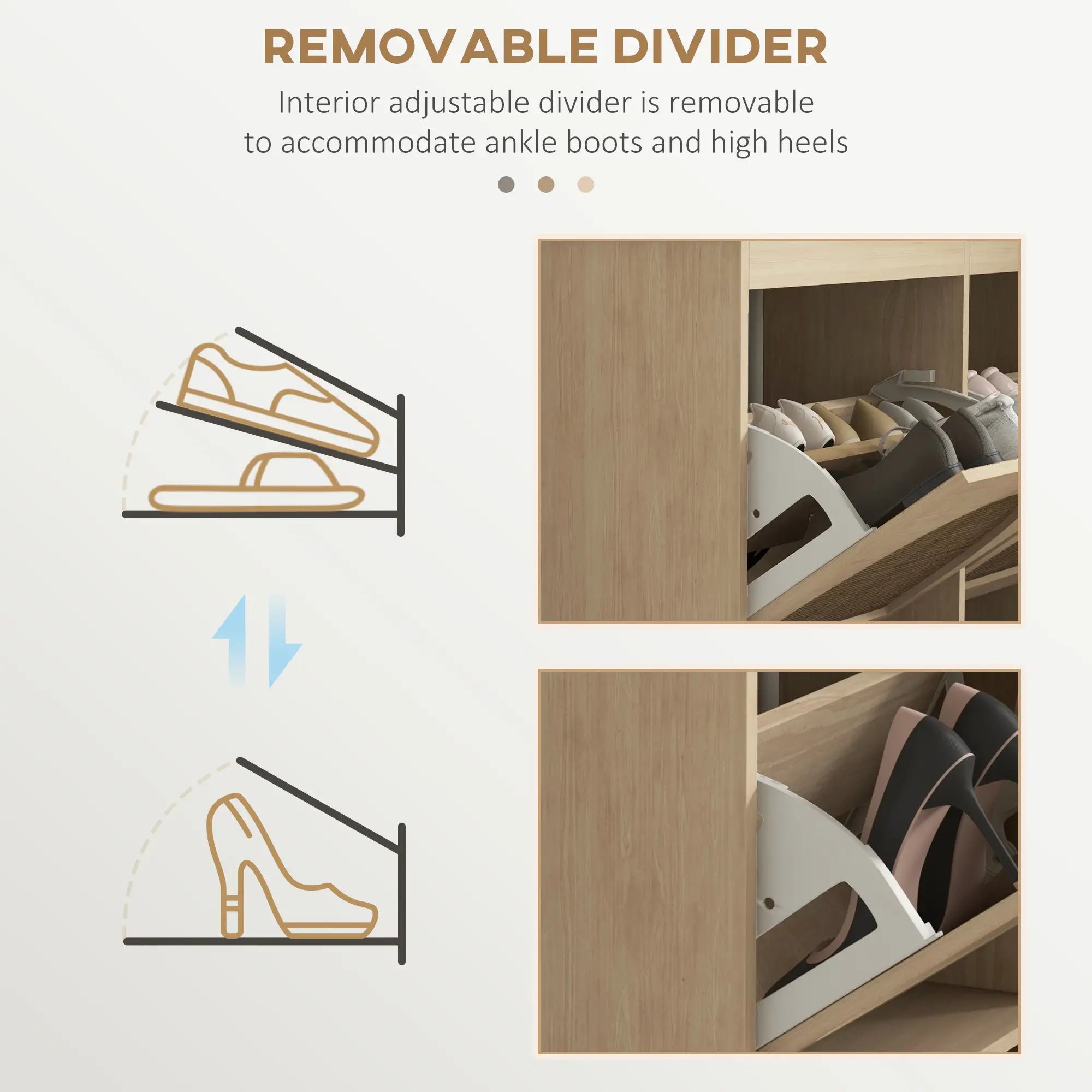 Shoe Cabinet, 4 Flip Drawers, Adjustable Shelves, Holds 20 Pairs, Oak Shoe Storage Cabinets & Racks at Gallery Canada