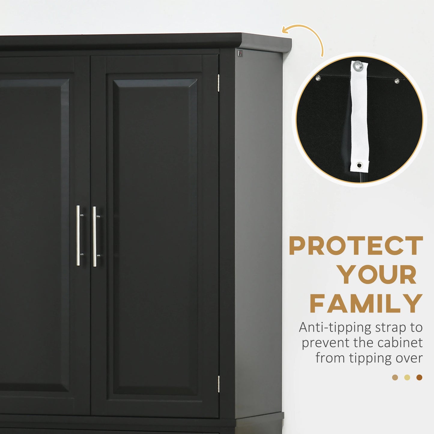 72" Kitchen Pantry Cabinet, 4-Door with Drawer, Adjustable Shelves, Black Kitchen Pantry Cabinets at Gallery Canada