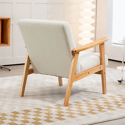 Mid-Century Modern Accent Chair Retro Fabric Armchair Wooden Arm Upholstered Lounge Chair for Living Room Cream White Accent Chairs at Gallery Canada