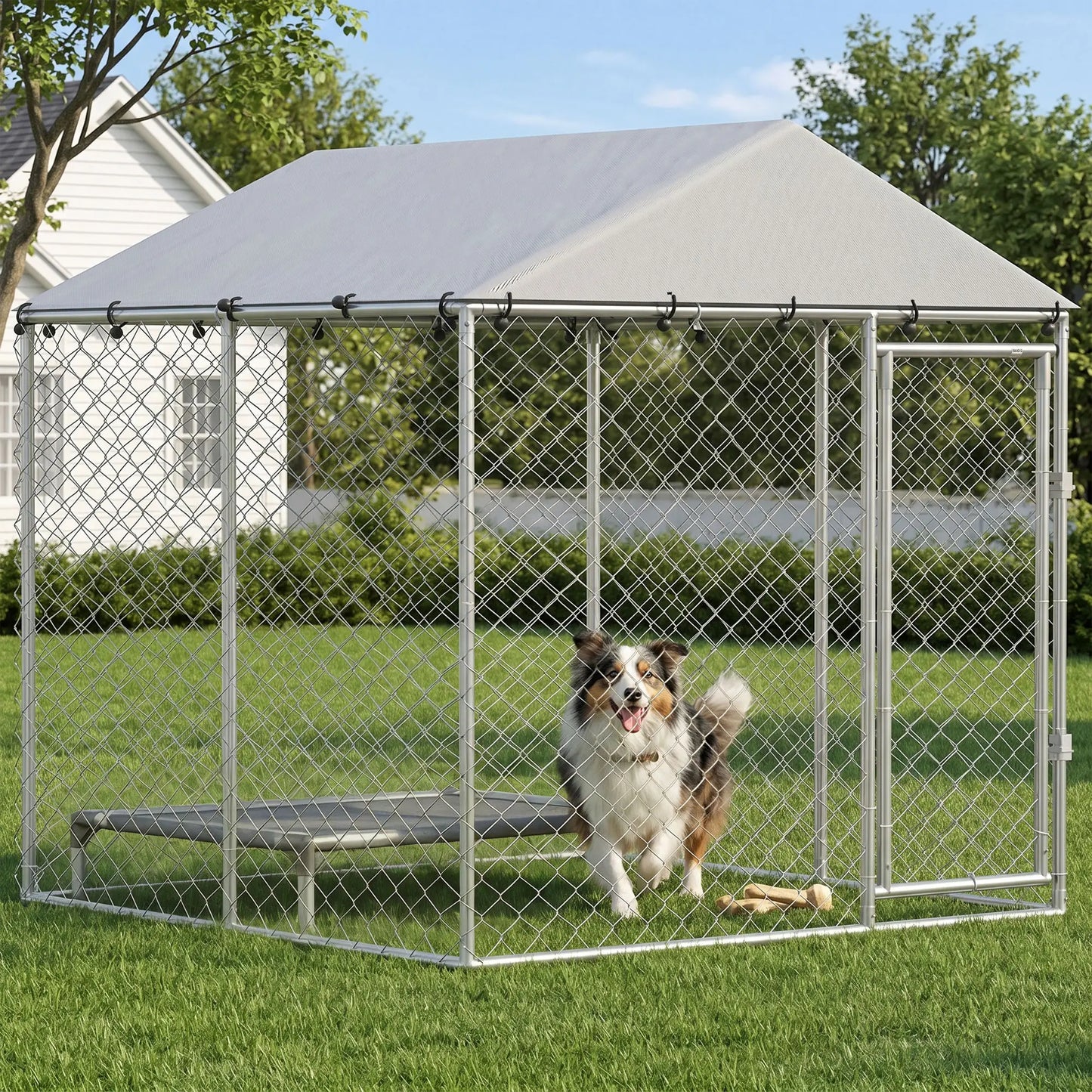 6.6' x 6.6' x 6.6' Outdoor Dog Kennel Heavy Duty Galvanized Steel with UV-resistant Roof, Silver Dog Kennels at Gallery Canada