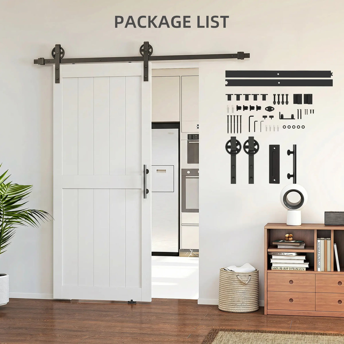 32inx84in Barn Door, Sliding Hardware Kit, Upgraded Rollers, White Door Hardware at Gallery Canada