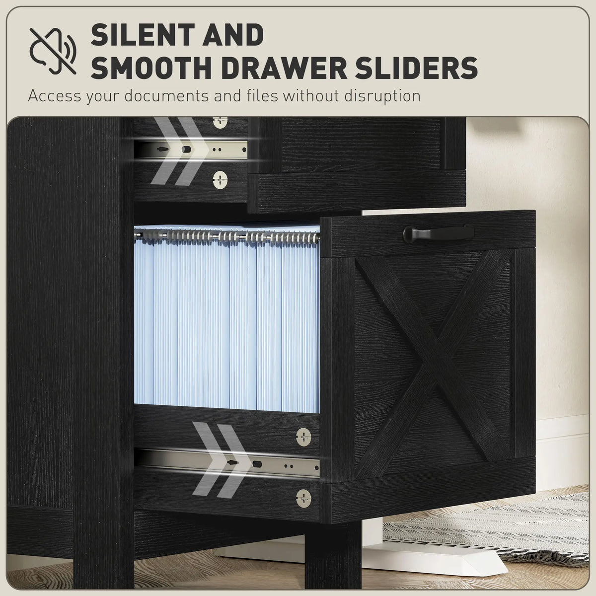 Vertical 2-Drawer Filing Cabinet, Rustic Farmhouse, A4 Letter Size, Distressed Black, Black Office Cabinets & Cupboards at Gallery Canada