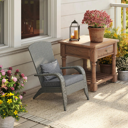 Wicker Adirondack Chair, PE Rattan Outdoor Fire Pit Chair, Heather Grey