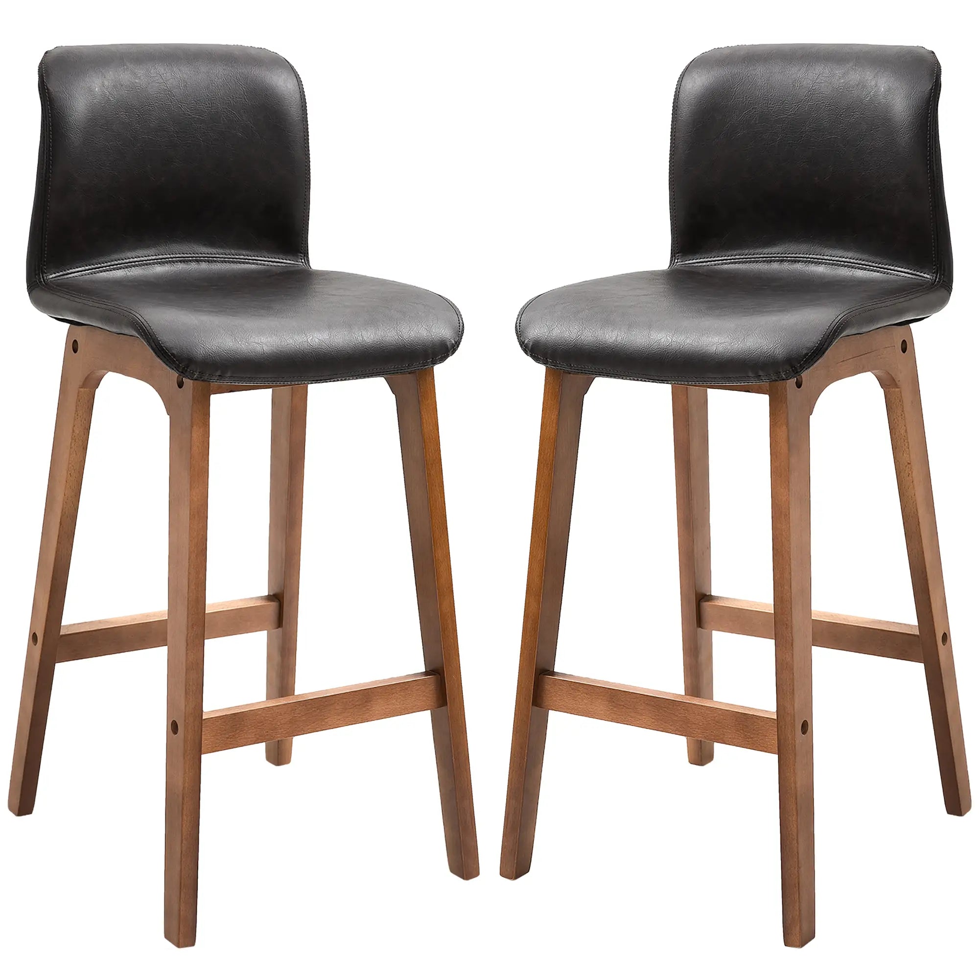 Modern Bar Stools Set of 2, Counter Height, PU Leather, Wooden Frame, Dark Brown Bar Stools at Gallery Canada