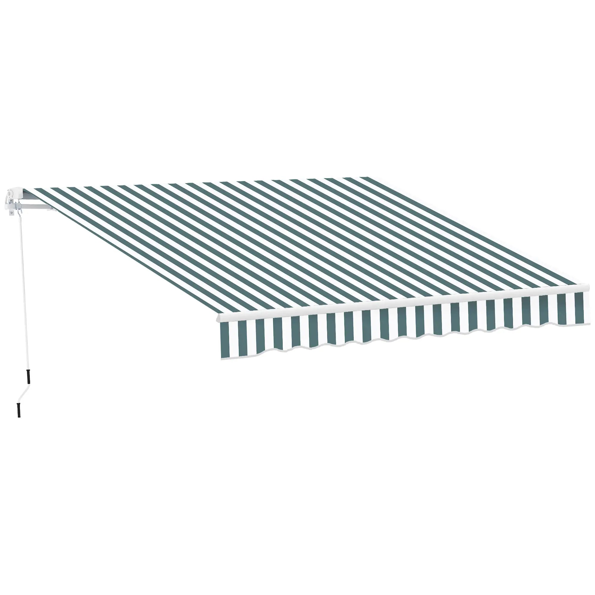 Retractable Patio Awning 8x7 ft, Water Resistant UV Aluminum Frame Deck Awnings Green and White Fabric at Gallery Canada