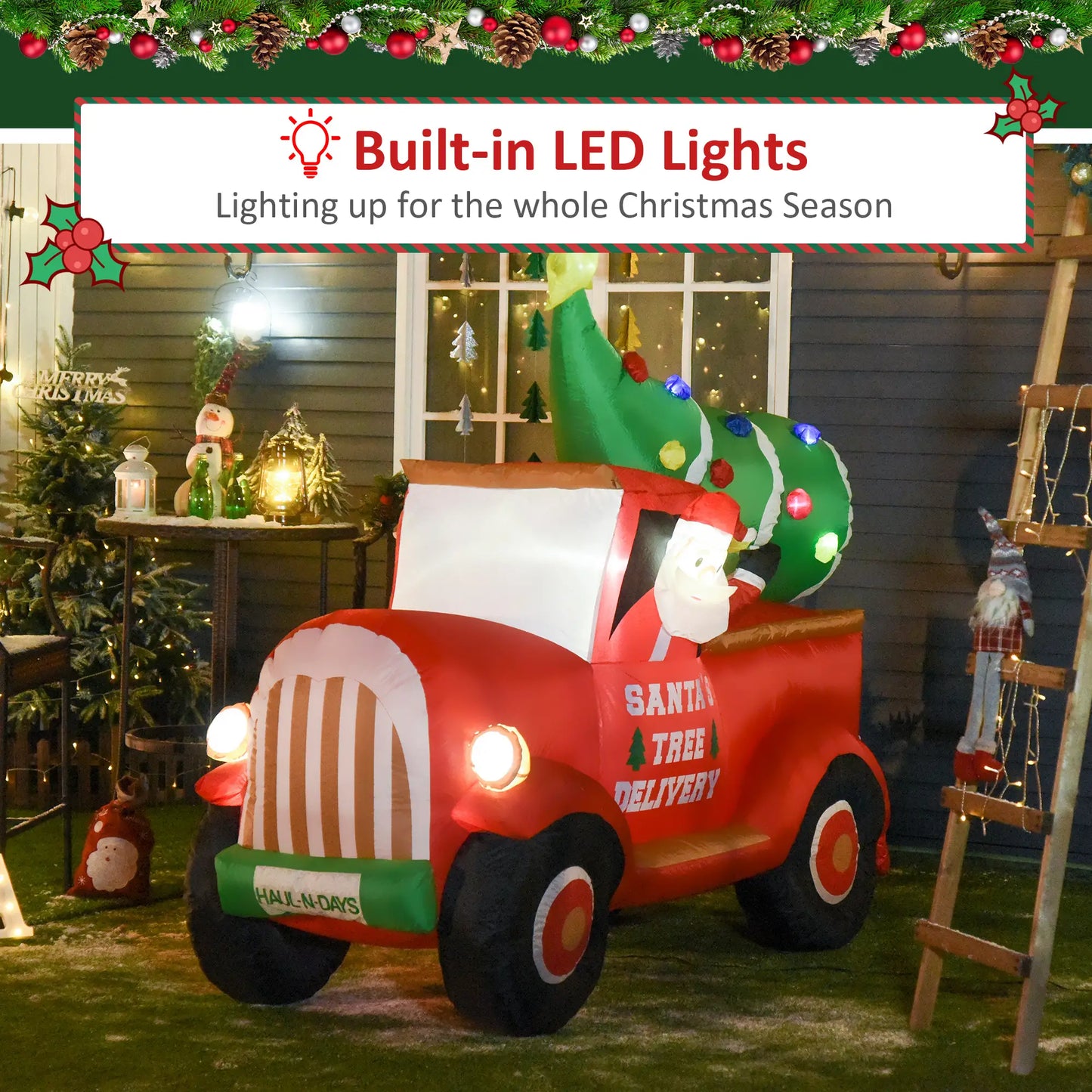 6ft Inflatable Santa Claus Driving Truck with LED Lights, Outdoor Yard Display Christmas Inflatables at Gallery Canada