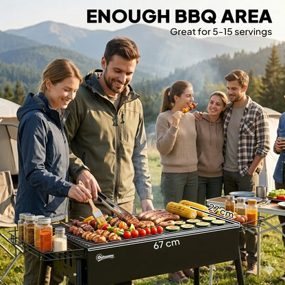Portable Charcoal Grill With Side Baskets, Hooks, Nets, Black