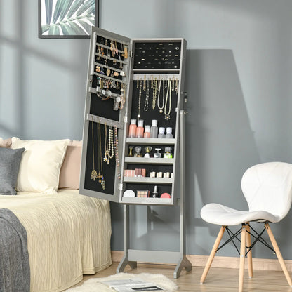 Mirror Jewelry Cabinet, Lockable Organizer, Full-Length Mirror, 3 Angle Adjustable, Grey Jewelry Armoire & Jewellery Mirror Cabinets at Gallery Canada