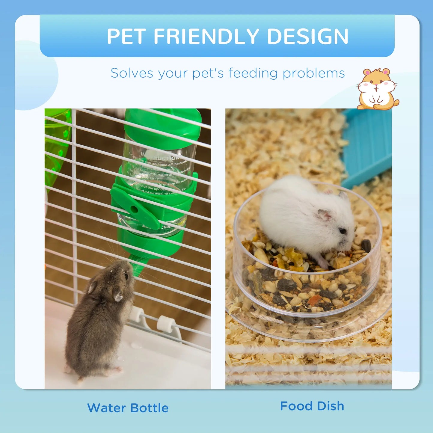 3-Tier Large Steel Small Animal Cage, Exercise Wheel, Water Bottle, Food Dish, Blue Hamster Cages at Gallery Canada