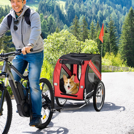 Foldable Dog Bike Trailer, Pet Cargo Carrier, Red/Black Dog Bike Trailers & Strollers Red and Black at Gallery Canada