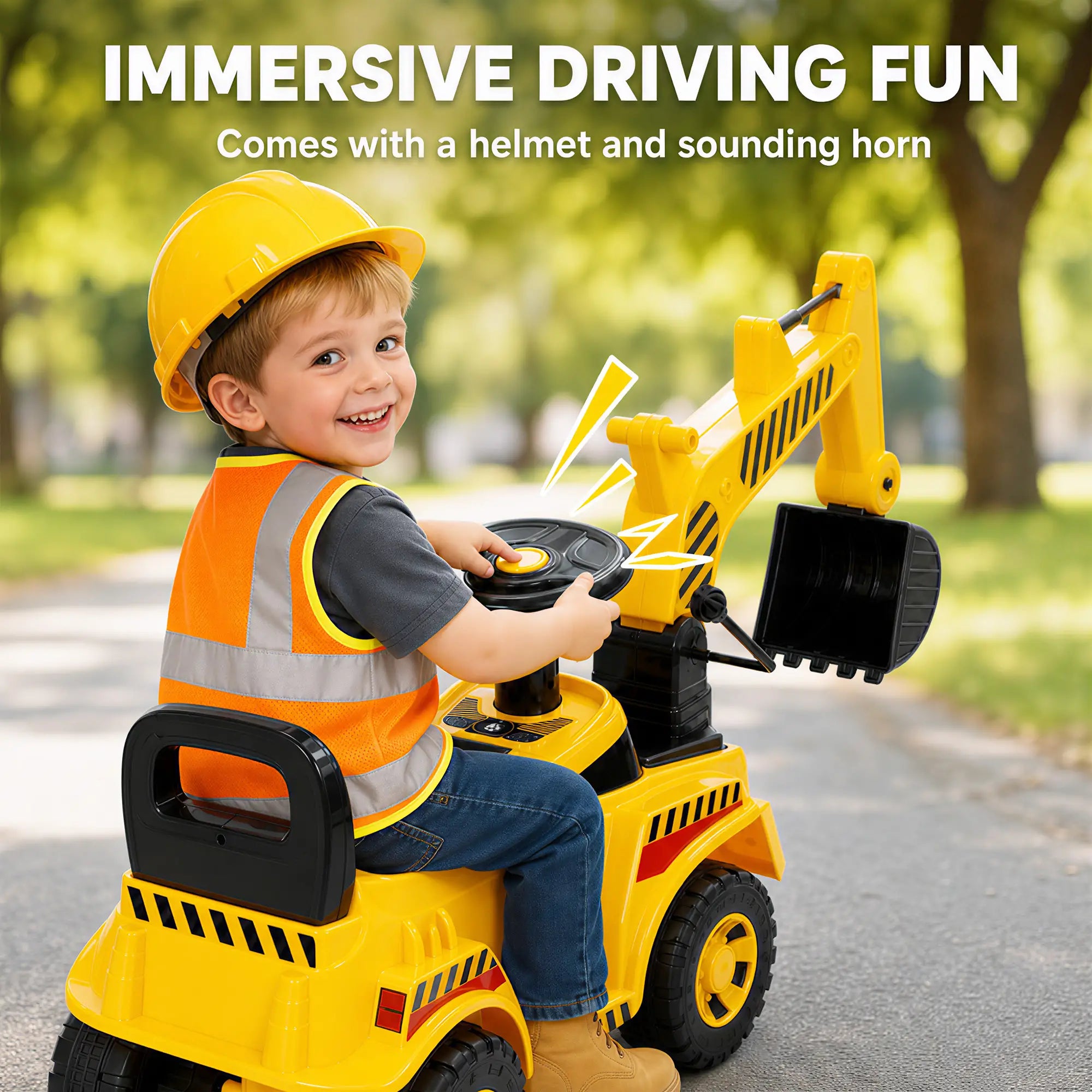 Kids Ride On Excavator Toy, Yellow Construction Digger, Helmet, Yellow Toy Excavators at Gallery Canada