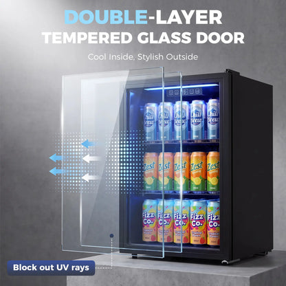 2.4 Cu.Ft Beverage Refrigerator, 70 Can Beverage Fridge Cooler with Double-Layer Glass Door Small Kitchen Appliances at Gallery Canada