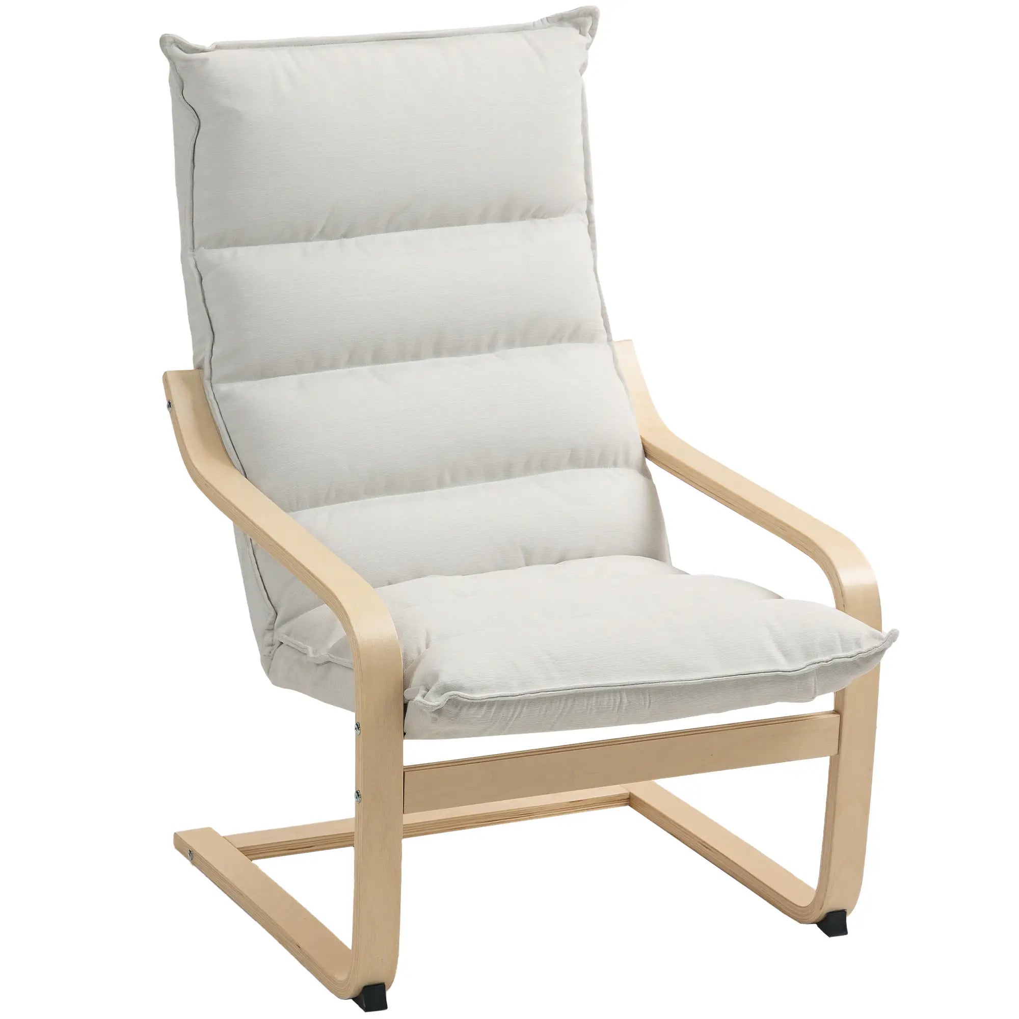 Birch Wood Fabric Modern Armchair, Curved Leg and Arm, Cream White Accent Chairs Cream at Gallery Canada