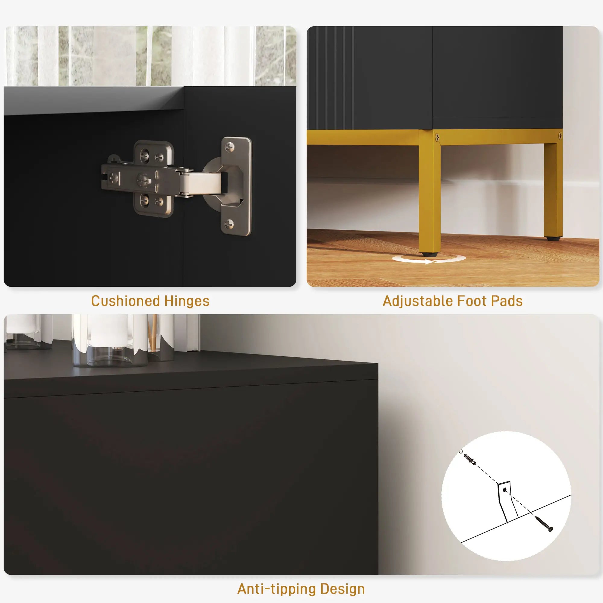 Sideboard Storage Cabinet, Adjustable Shelves, Soft Close Doors, Black Kitchen Pantry Cabinets at Gallery Canada