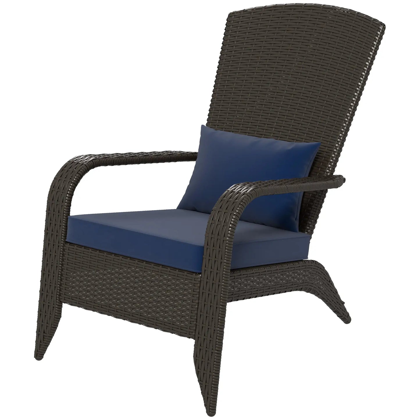 Outdoor Wicker Adirondack Chair, Rattan Muskoka Chair with Cushions, Dark Blue Patio Chairs Deep Brown Rattan, Dark Blue Fabric at Gallery Canada