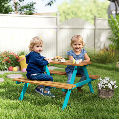 Kids Outdoor Table Set Wooden Toddler Picnic Table Benches for 4, Natural Wood Kids Outdoor Furniture at Gallery Canada