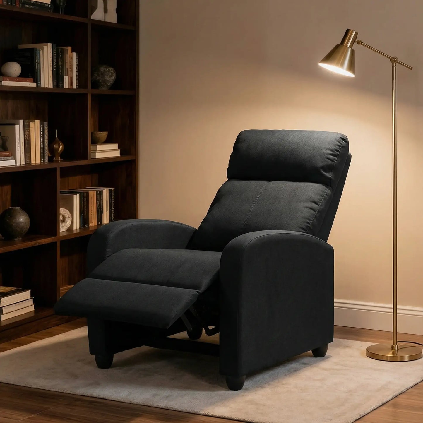 Fabric Recliner Chair, Manual Reclining Sofa, Padded Seat, Black Single Sofas at Gallery Canada
