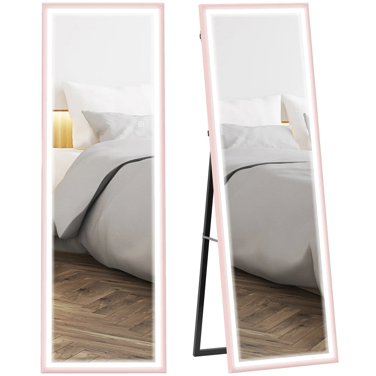 LED Mirror, Dimmable 3 Color Lights, 64" x 21" Rectangular, Pink Full Length Mirrors at Gallery Canada