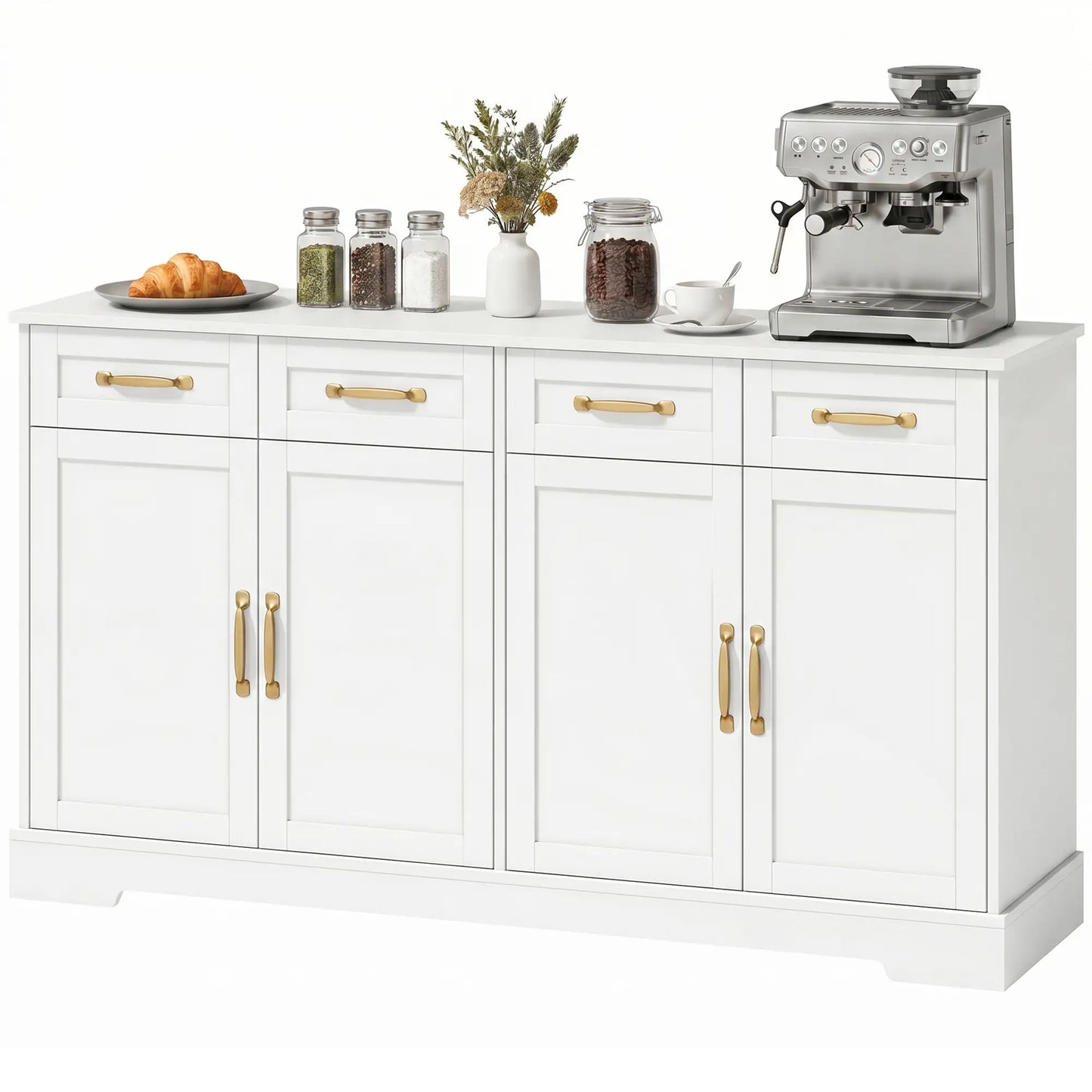 Sideboard Buffet Cabinet, 55" Modern Farmhouse, 4 Drawers, 4 Doors Bar Cabinets White at Gallery Canada