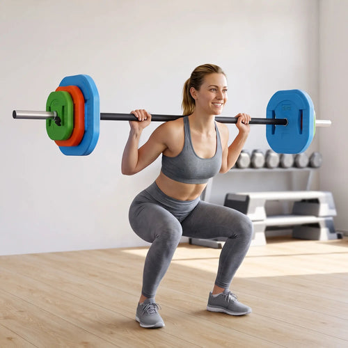 44lbs Adjustable Barbell Weight Set, Bar, Plates, Multicolour