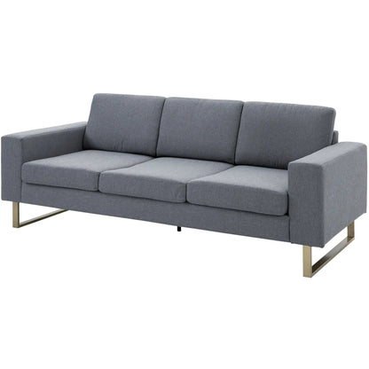 3 Seater Sofa, Linen Upholstered, Steel Leg, Wide Armrest, Grey 3-Seater Sofas at Gallery Canada