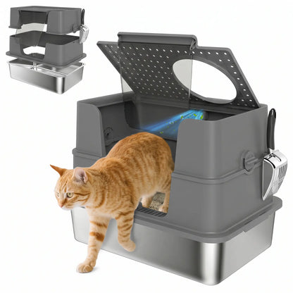 XL Stainless Litter Box With 100° Flip Top, Scoop, Dual Entry, Stainless Cat Litter Box Enclosures at Gallery Canada