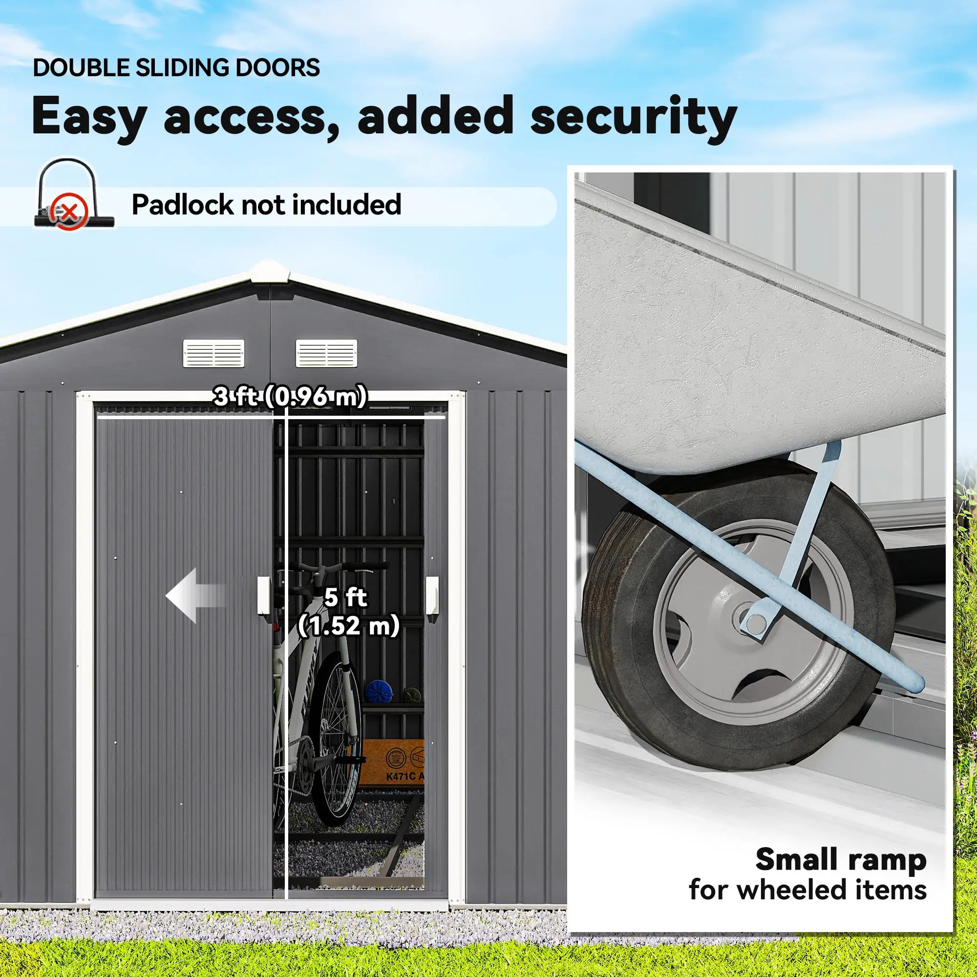 9' x 10.6' Garden Storage Shed, Foundation Kit, Double Doors, Light Grey Sheds at Gallery Canada