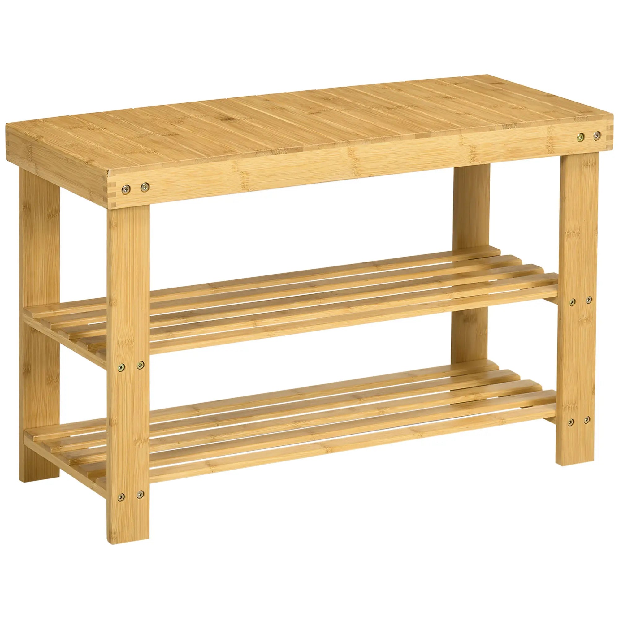3-Tier Bamboo Shoe Bench, Natural Wood, 2 Shelves Shoe Storage Cabinets & Racks Natural Wood at Gallery Canada