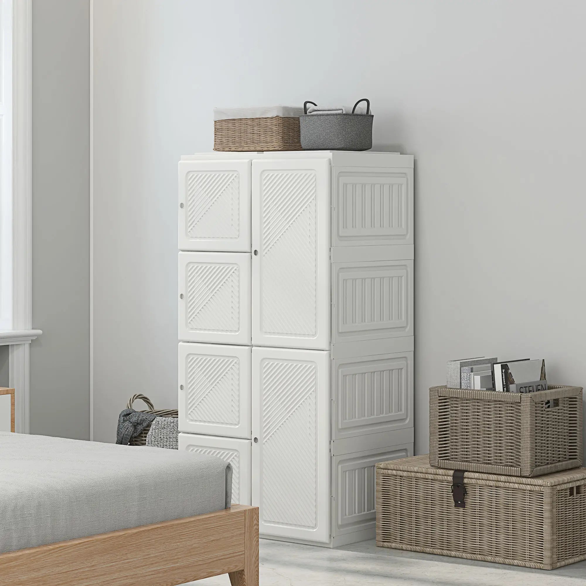 Portable Wardrobe, Foldable Clothes Organizer, 5 Compartments, Hanging Rod, White Clothing Storage at Gallery Canada