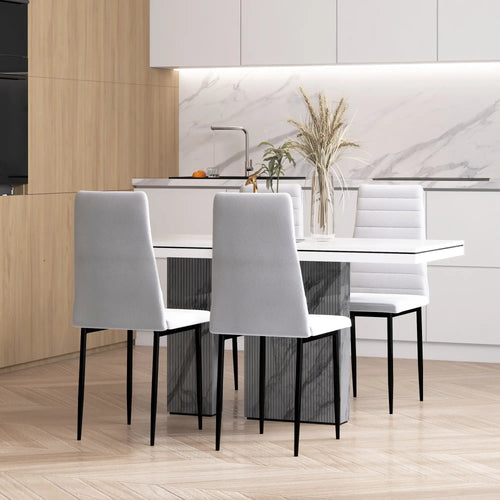 Modern Upholstered Dining Chairs, Set of 4, Linen Fabric, Metal Legs, White