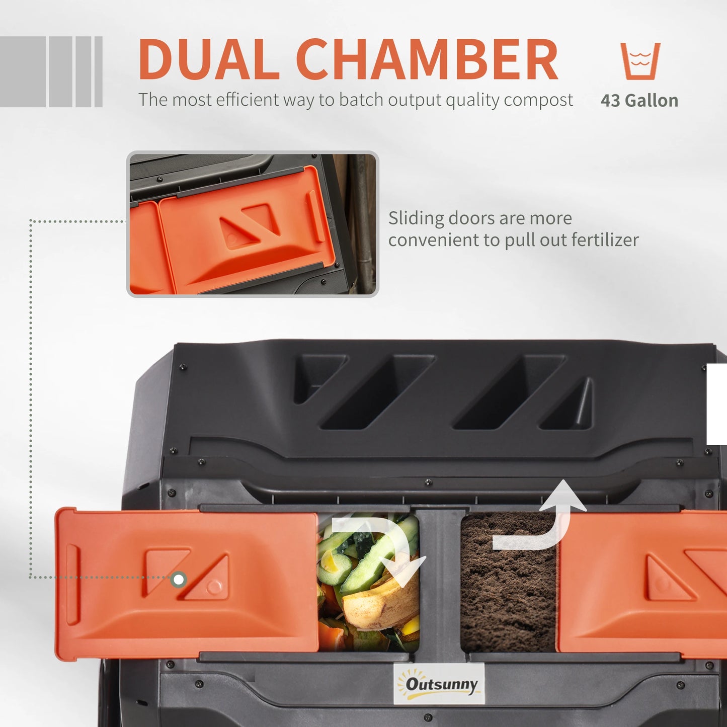 Dual Chamber Compost Bin, 43 Gallon, 360° Rotating, Orange Outdoor Compost Bin at Gallery Canada
