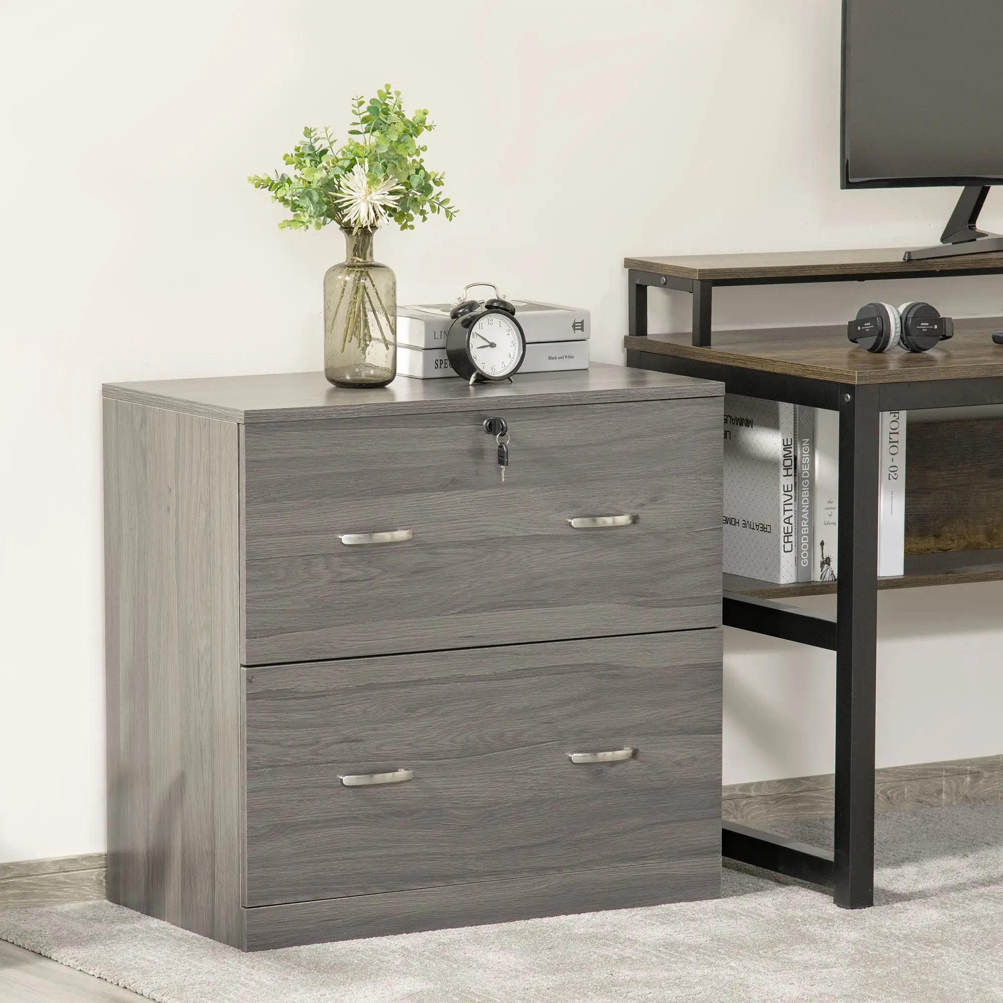 2 Drawer File Cabinet with Lock, Hanging Bar, Letter Size, Grey Office Cabinets & Cupboards at Gallery Canada