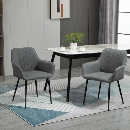Dining Chairs Set of 2, Linen Upholstery, Metal Legs, Dark Grey